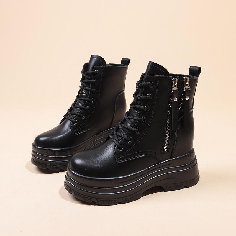 Модные новые женские ботильоны на платформе, зимние массивные кроссовки, теплые повседневные вулканизированные туфли, высокие кожаные короткие ботинки высотой 10 см для женщин, Mujer