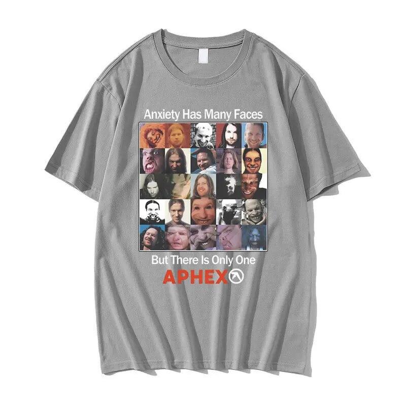 Британская электронная музыка Aphex Twin Anxiety имеет много лиц, но есть только одна футболка с рисунком APHEX, женская винтажная футболка унисекс