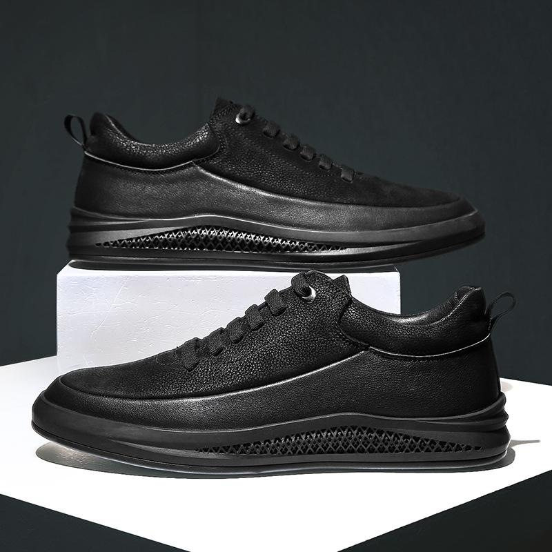 First Layer Cowhide Spring and Summer Classic Black Men's Shoes Genuine Leather Fashion Trendy Shoes Men's Height Increasing Insole Casual Shoes