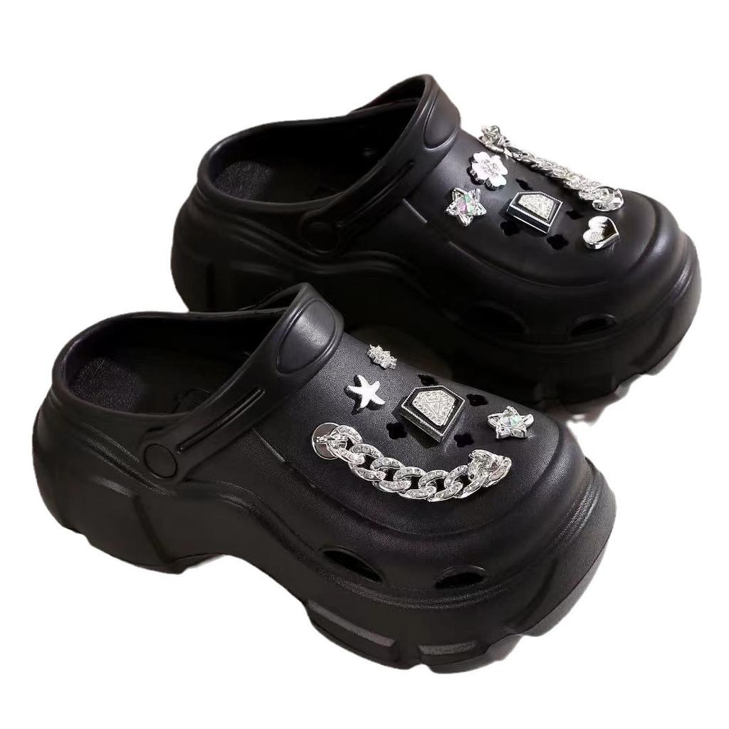 Туфли на толстой подошве с отверстиями для увеличения роста для женщин, новые модные аксессуары, модные сандалии, а также пляжные сумки и полутапочки для женщин