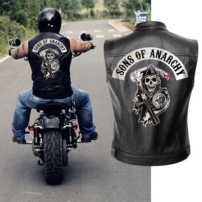 Sons of Anarchy Кожаная куртка Жилет Мужские мотоциклетные весенние куртки SOA Punk Черный жилет Motorrad