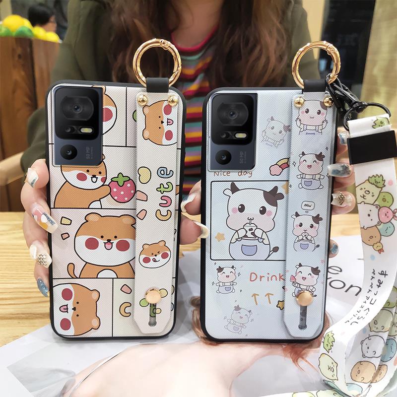 Cartoon Phone Holder Phone Case For TCL 40SE/T610K Wristband Waterproof Durable Soft Case Shockproof Anti-knock Cute