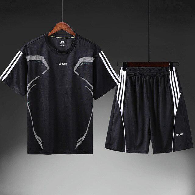 Мужской летний костюм для фитнеса, спортивный костюм, мужской костюм из двух предметов