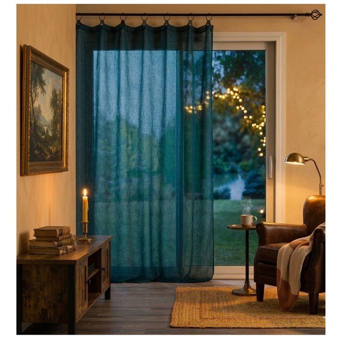 Panneau a anneaux voile tisse 140 x 240 cm Linke bleu