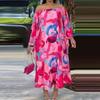Women Plus Size Off Shoulder Long Sleeve Printed Dress