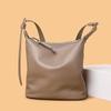 Monochromatic Shoulder Bag for Women Genuine Leather High Quality Leather Small Bucket Tote Sac Women's Messenger Bag