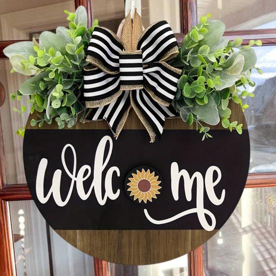 Деревянный приветственный знак, деревенский круглый дверной знак со сменными аксессуарами, венок, приветствие