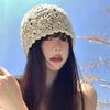 Hollowed Out Knitted Hat Flowers Sun Visor Breathable Skullies Hat  Women