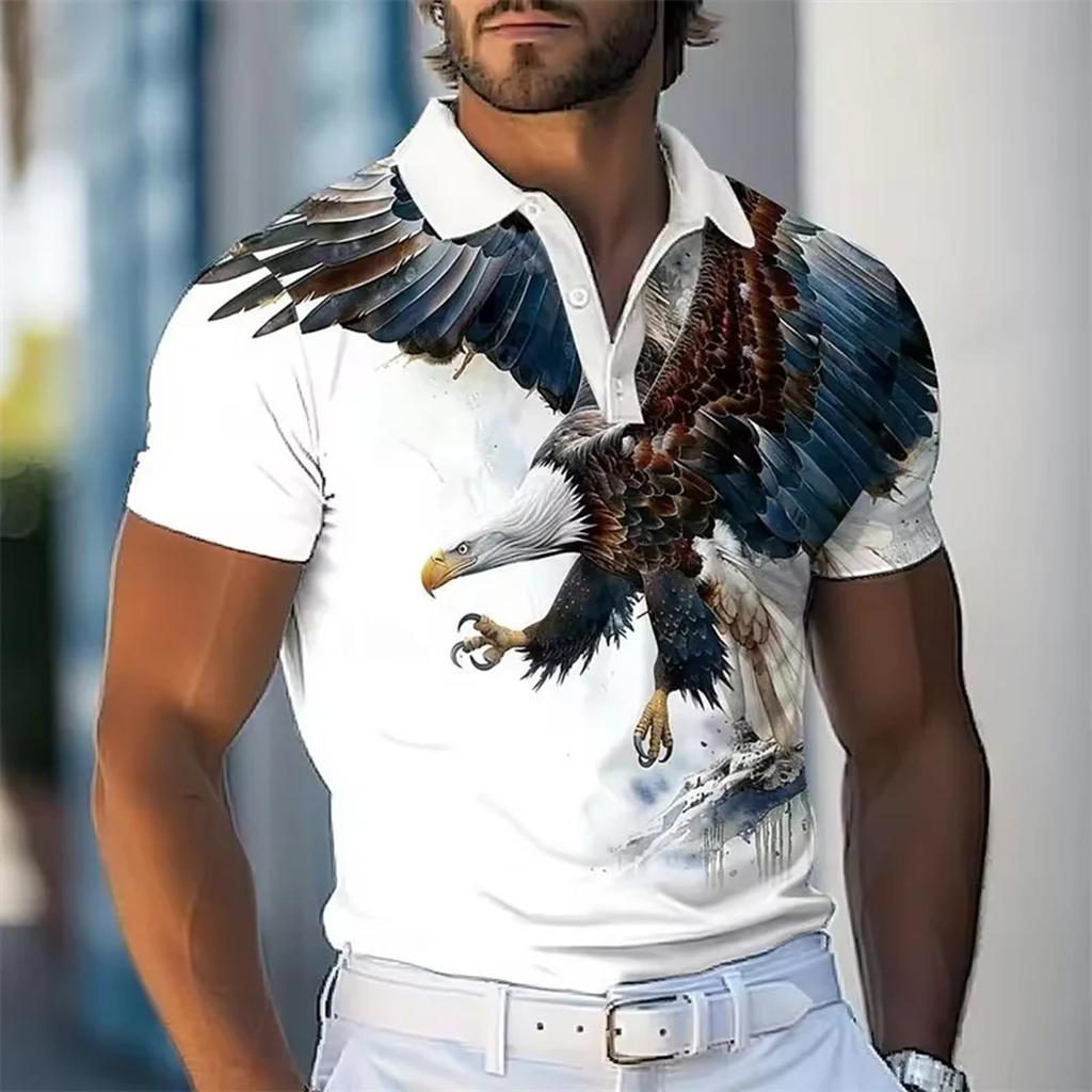 Trendy Men's Parrot Graphic Short-sleeve Polo Shirt, Casual Fashion Top