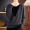 Top for Women Autumn Winter Large Size Loose Long Sleeve Faux Two-piece Versatile V-Neck Pullover Top