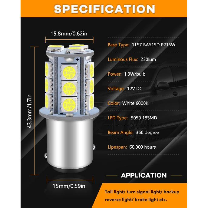 Qoope 1157 LED Bulb White 2357 2057 BAY15D 7528 LED Bulbs Replacement For Brake Tail Backup Reverse Lights, Turn Signal Bulb, RV Camper Trailer 5Th