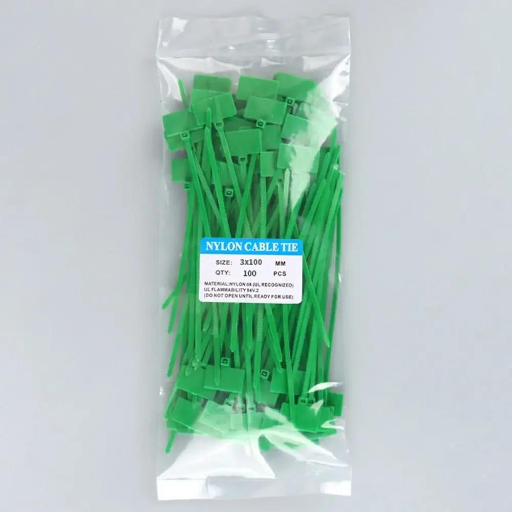 100 шт. Пластиковые маркеры-бирки, бирки-этикетки, самозакрывающиеся кабельные стяжки, нейлоновые стяжки, цветные бирки