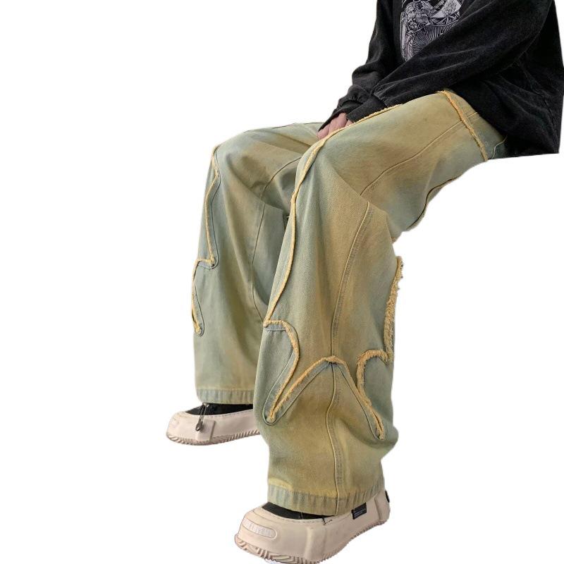Джинсы унисекс в стиле ретро с потертостями High Street Hip-Hop - модный свободный крой, облегающий прямой фасон
