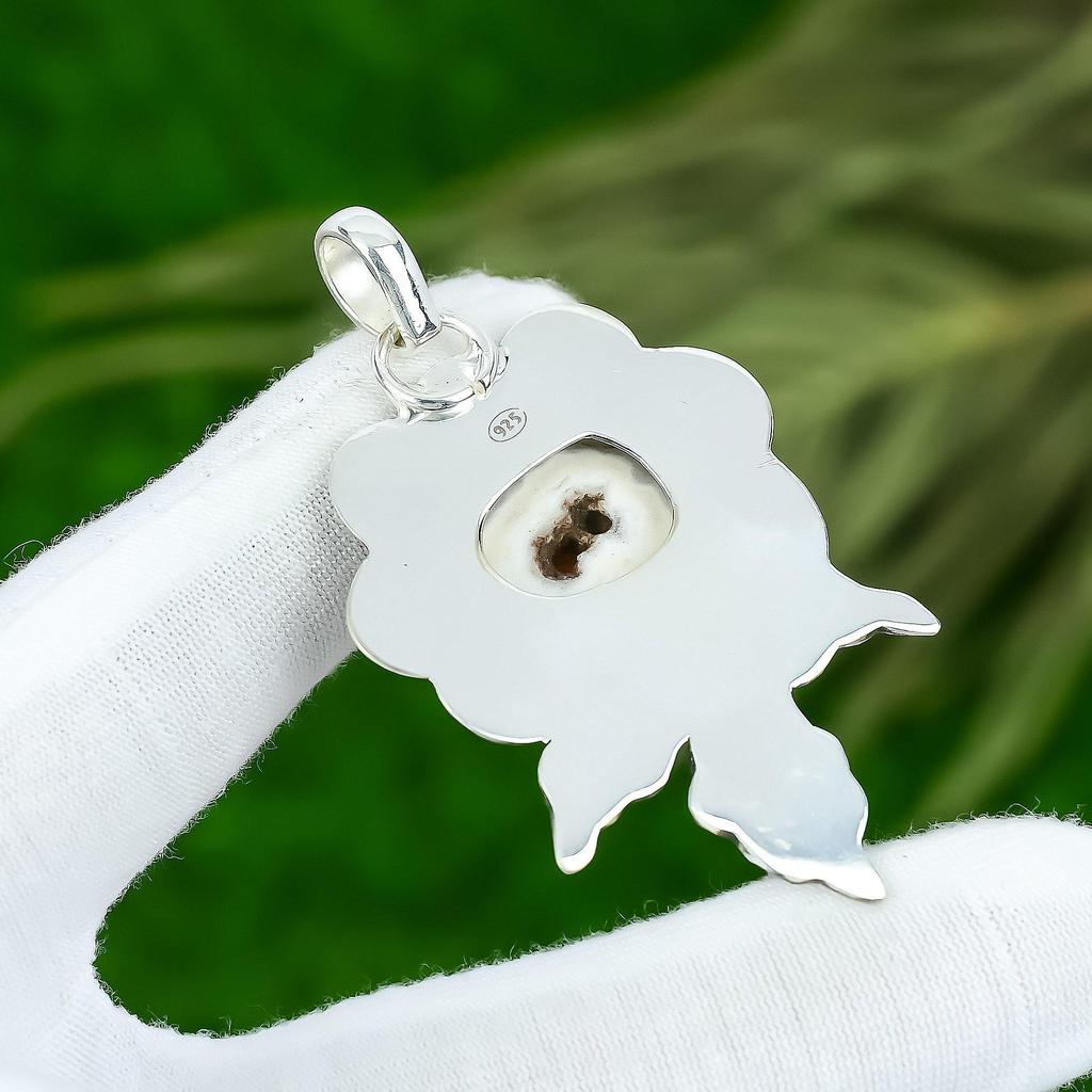 Sisters Day Deal 925 Silver White Solar Quartz Gemstone Handmade Bezel Pendant