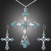 Женщины Rhinestone Инкрустация Крест Кулон Цепочка Ожерелье Крюк Серьги Ювелирный комплект