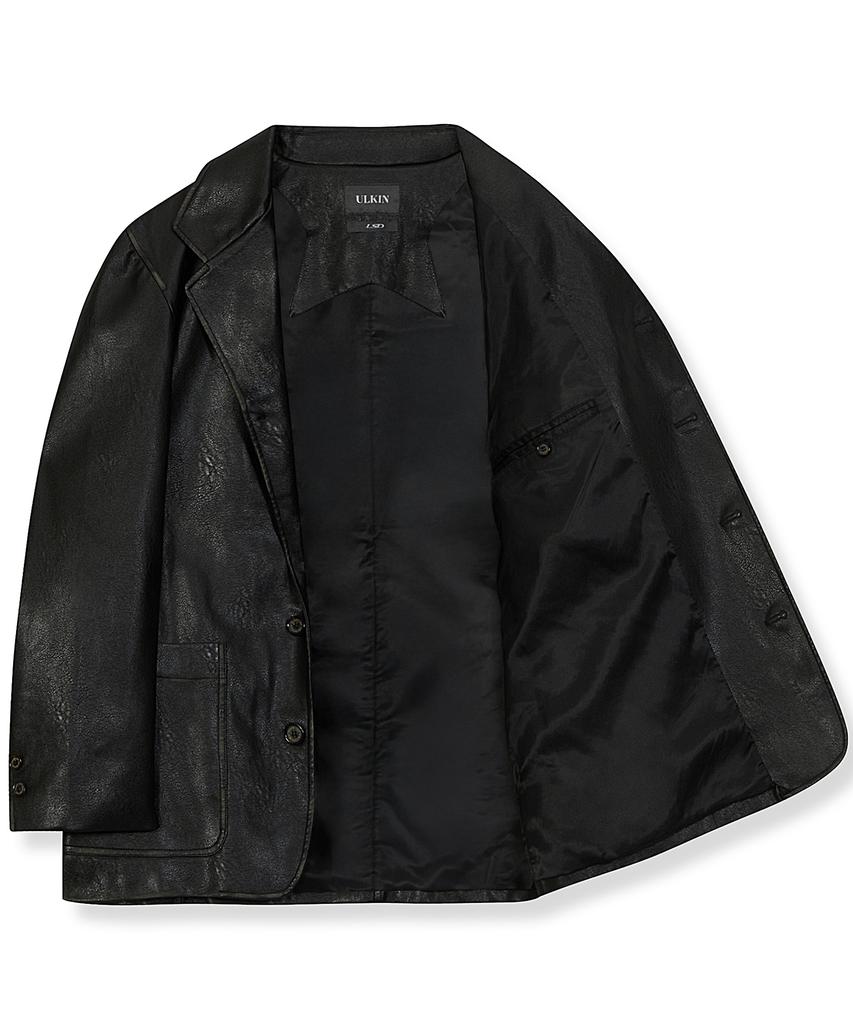 Ulkin [Runway] Fade Washed Faux Leather Blazer_Black