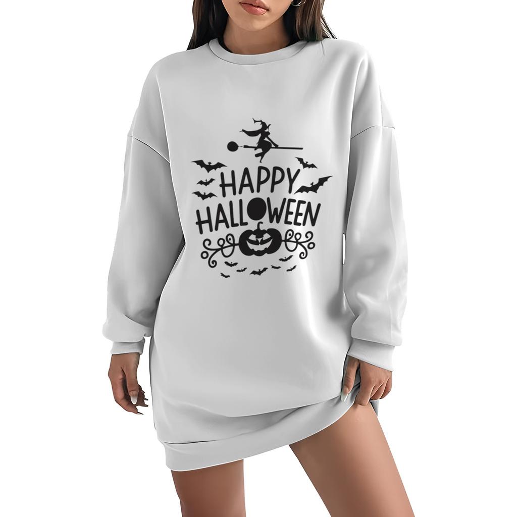 Женская свободная модная повседневная толстовка с круглым вырезом и длинным рукавом с принтом на Хэллоуин