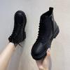 Women's Plus Size Round Toe PU Snow Boots Casual Short Tube Thick Soled Sponge Cake Martin Boot Knight Shoes 35-43
