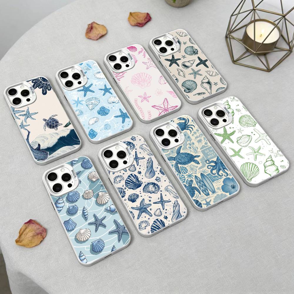 Красочный Морской Организм Чехол для Телефона Для iPhone17, 16,15,14,13,12 Pro Max белый Конфетный Матовый Ударопрочный Чехол
