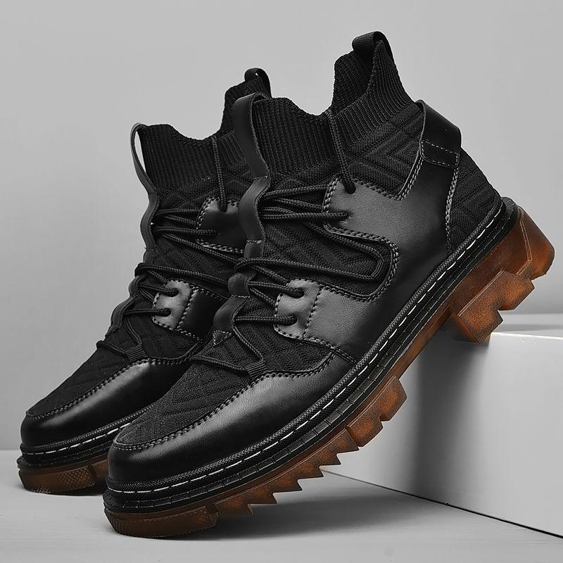 Кожаные вязаные ботинки martin, мужские мотоциклетные ботинки, одинарные ботинки