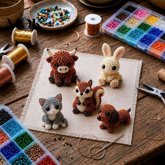 Beading Craft Kit DIY Animal Kit, Tiny 3D Beaded Set, Cute Bead Sculpture Art for Beginners Teens Adults Stress Relief Decoration Handmade Gift