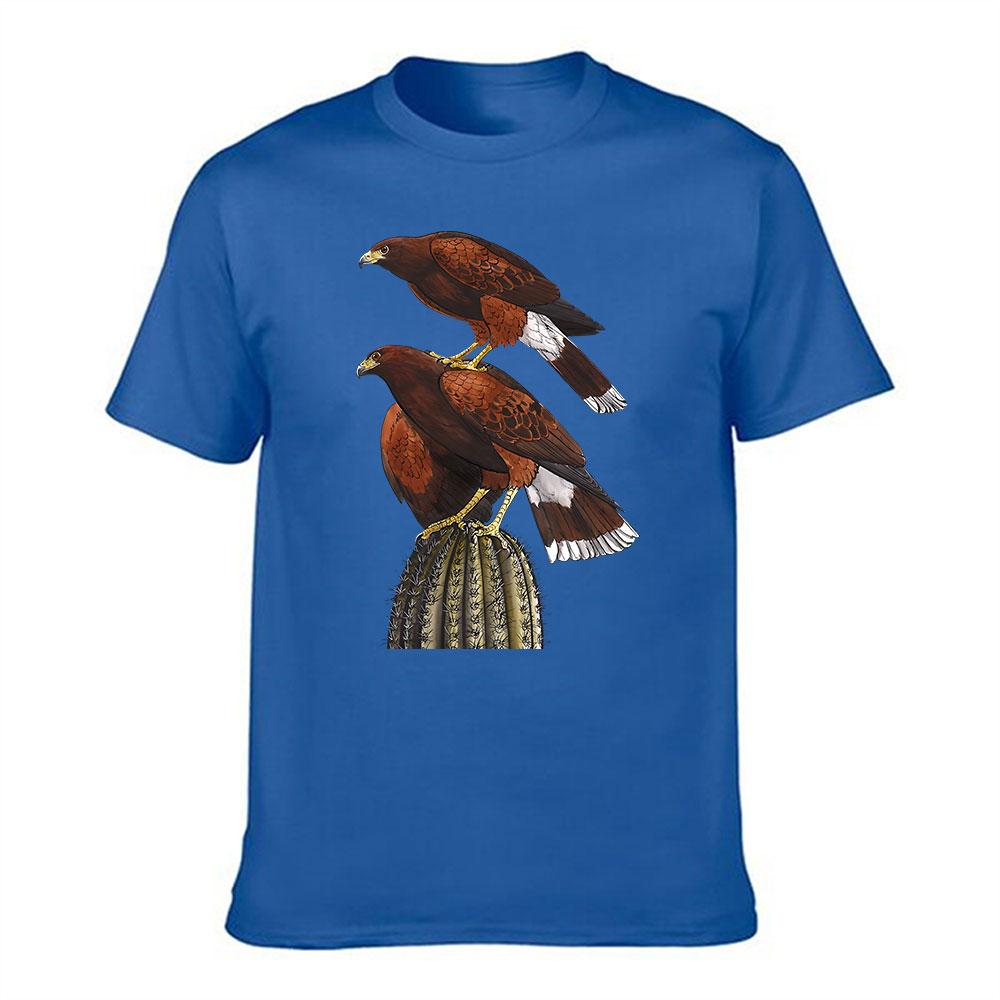 Unisexs Cotton TShirt with Harriss Hawk Print Desert Cactus Raptor Bird Graphic Tee for Outdoor Casual Wear
