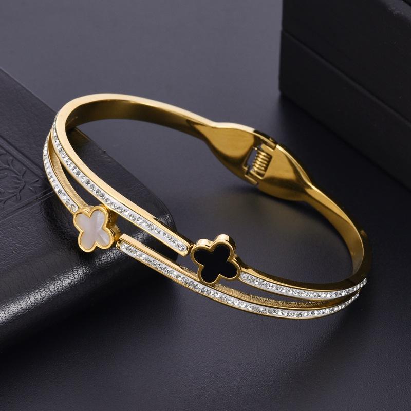 Модный браслет из нержавеющей стали, браслет из титановой стали, ювелирные изделия, женский браслет с четырьмя листами клевера