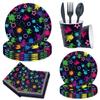 Neon Theme Graffiti Party Set Disposable Paper Plate Paper Cup Children'S Birthday Party Decorations