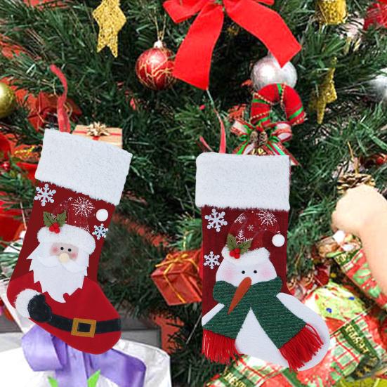 Christmas Stocking Snowman Santa Design Soft Xmas Stockings with Plush Cuff Fireplace Hanging Socks Candy Bag for Tree Fireplace