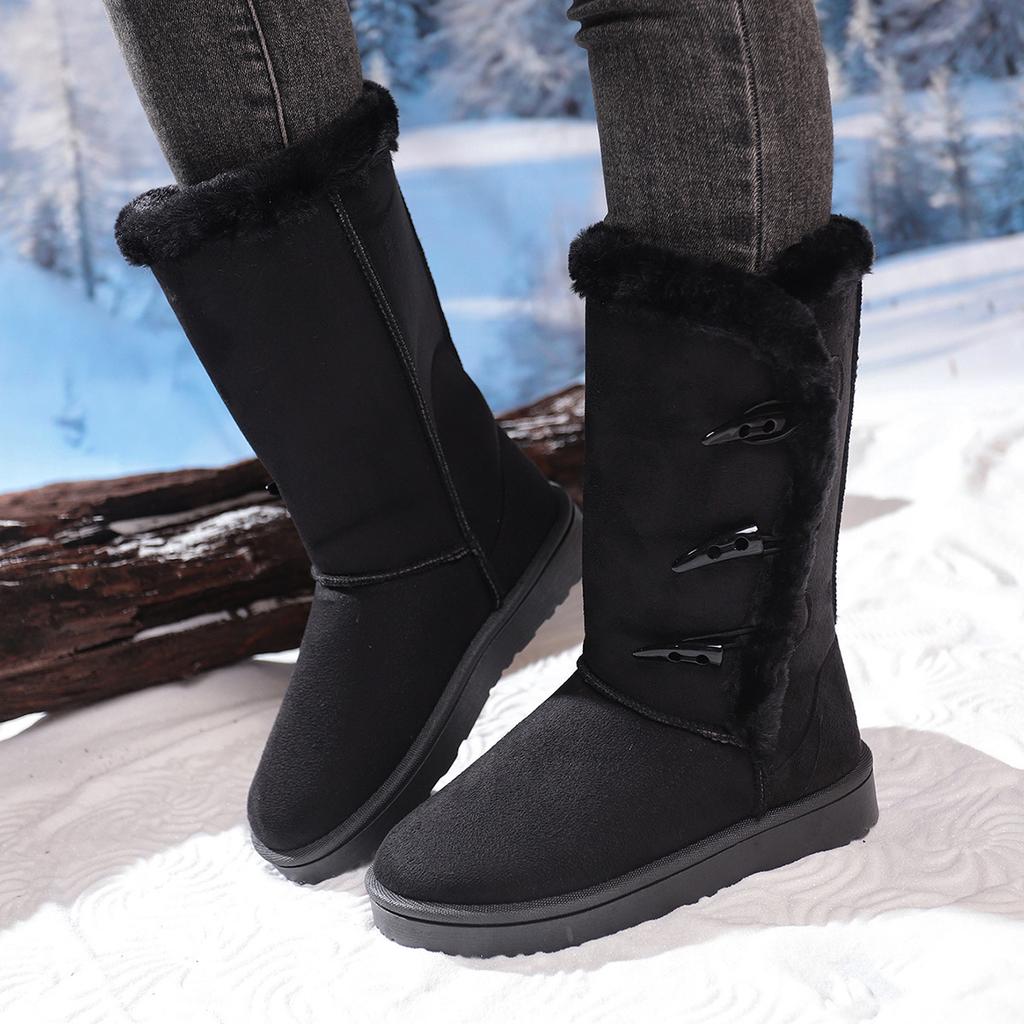 Autumn and Winter Long Snow Boots Women's Fashion Large Size Thickened Velvet Thermal Cotton Shoes Thick-soled Snow Cotton Boots