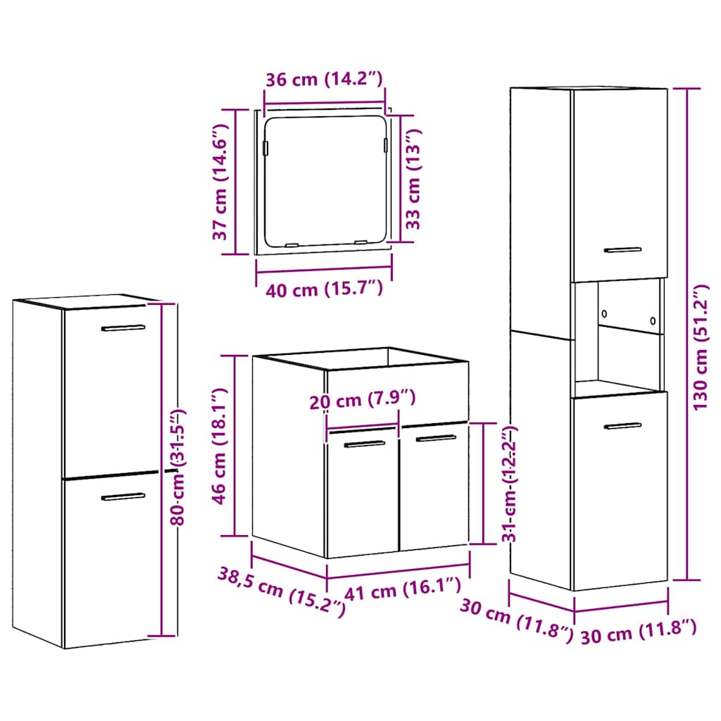Bathroom Furniture Set 4 pcs Reclaimed Wood 41 x 38.5 x 46 cm