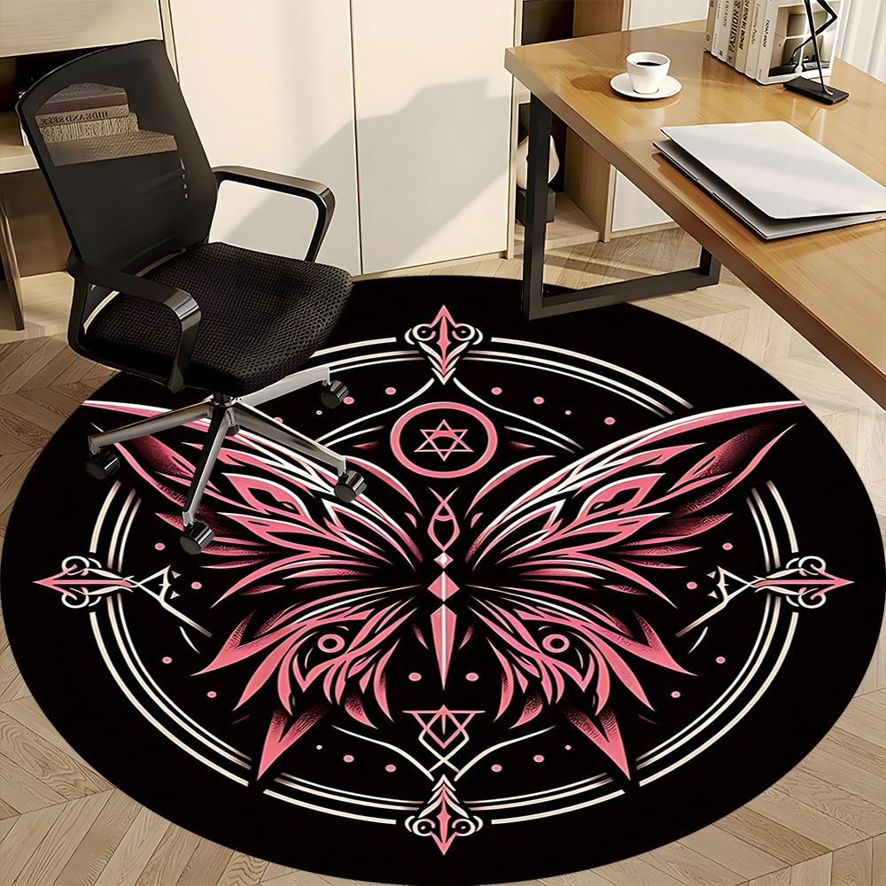 1pc Butterfly Mandala Office Round Area Rug, Under Office Chairs Bedroom Living Room Home Decor, Room Deco, Available in Various Sizes