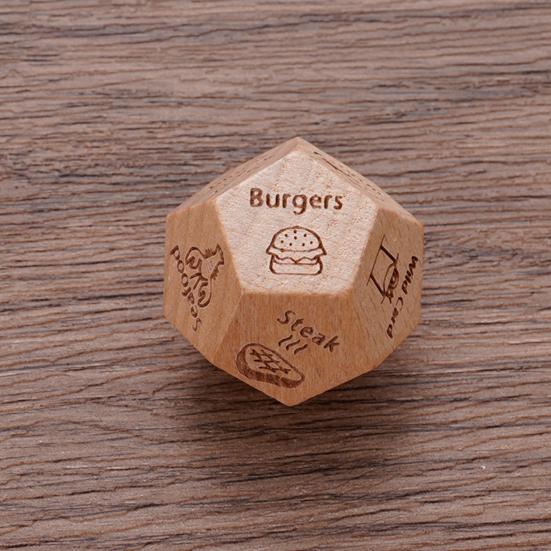 12-Sided Wooden Decision Dice for Date Night Christmas Stocking Stuffer Gift for Couples Food Choice Game for Valentine's Anniversary