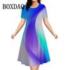 Женщины Плюс Размер Мода Градиентный Полосатый Принт Лето Свободные Элегантные Дамская Одежда Повседневные Короткие Рукава Платья Для Вечеринок