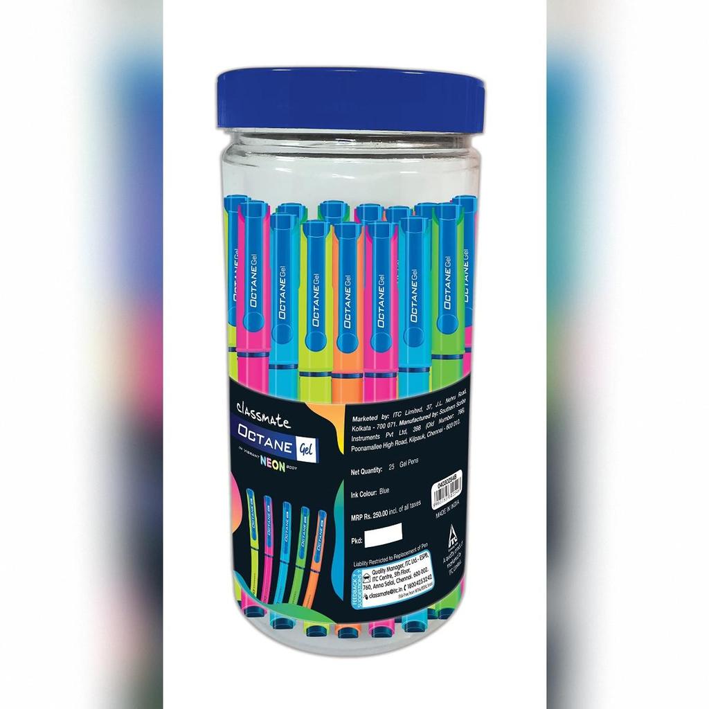 Гелевая ручка Classmate Octane, серия Neon (синий)- Упаковка 25 + 10 Сменных гелевых стержней БЕСПЛАТНО