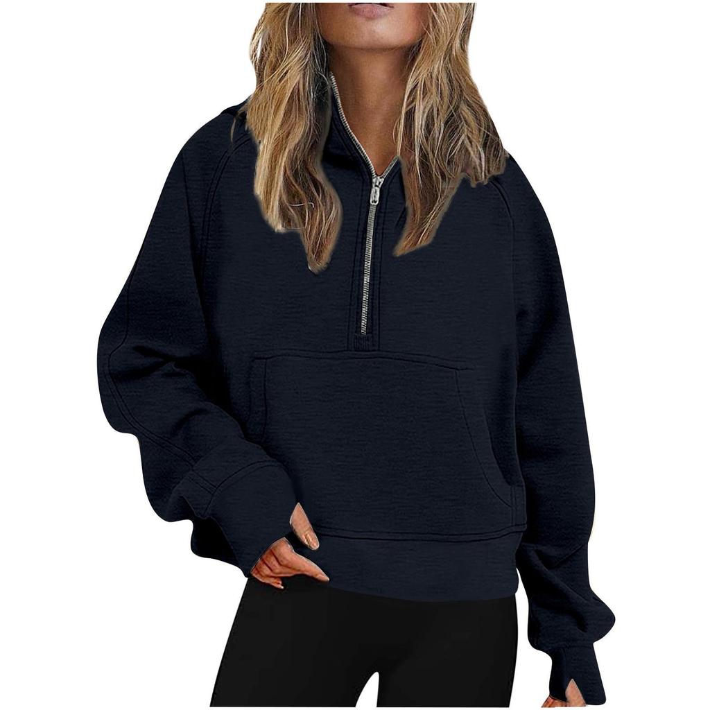 Autumn and Winter New Women's Sports Half Zipper Yoga Loose Short Hooded Sweatshirt