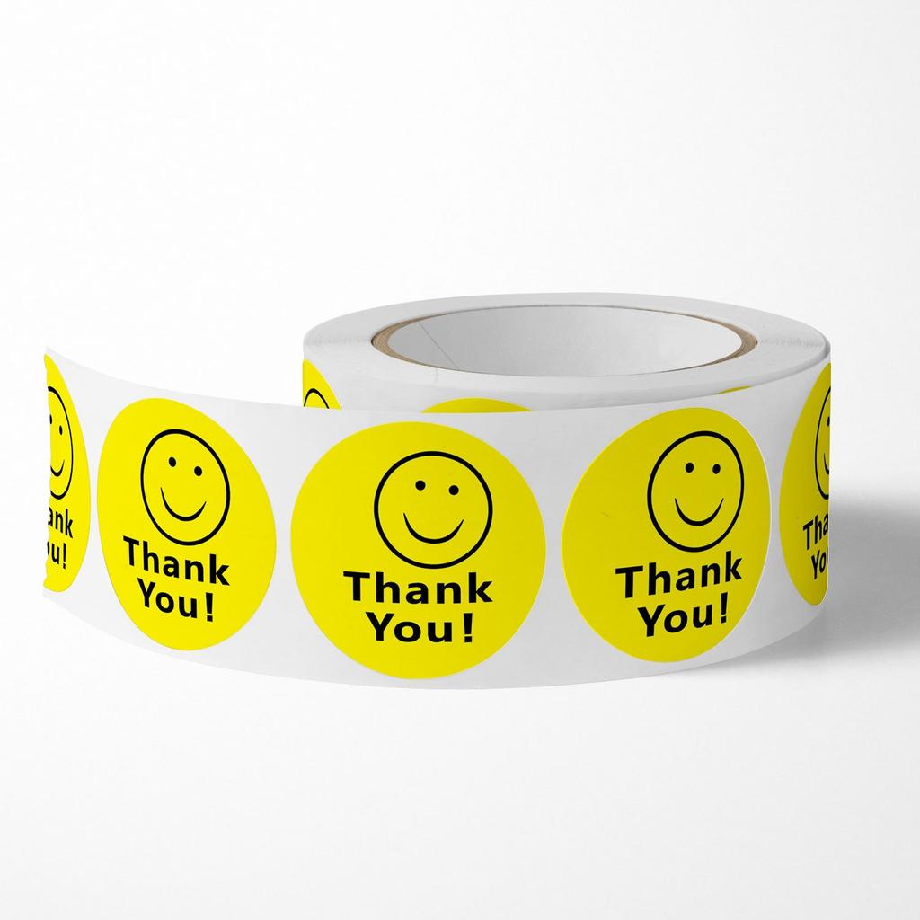 Smile Thank You Stickers,Yellow Smiley Face Thank You Stickers ,Happy Face Mailing Labels 500pcs Round Circle Adhesive Stickers