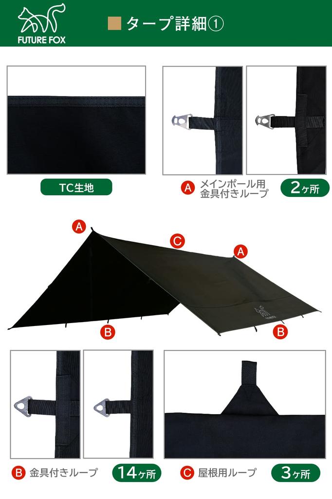 FUTUREFOX TC брезент брезент TC брезент квадратный 4м x 4м (Поликоттон) (черный)