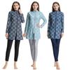 S-3XL Women Muslim Swimsuit Long Sleeve Bathing Suit with Cap Printing Swimwear Full Coverage Swimming Suit 3 Pieces Sun Protection
