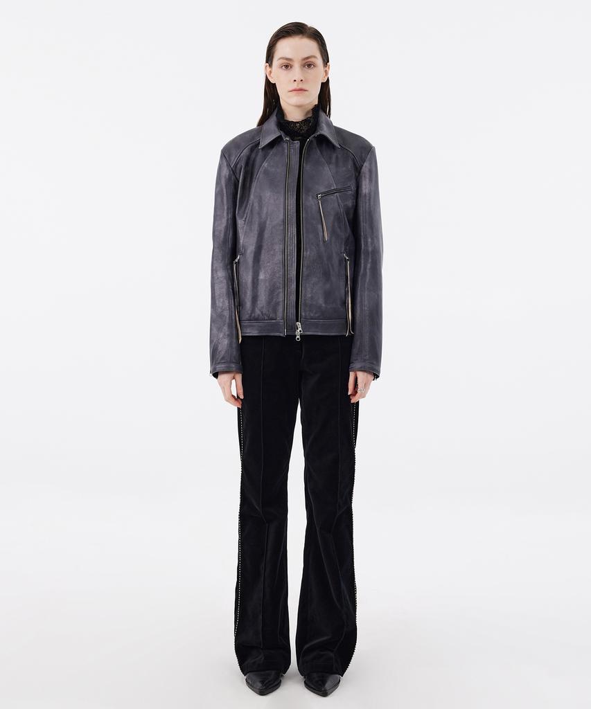 Youth Two-Tone Leather Jacket - Charcoal Gray