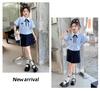 Girls' summer college style set, new children's stylish casual shirt, pleated skirt two-piece set, trendy