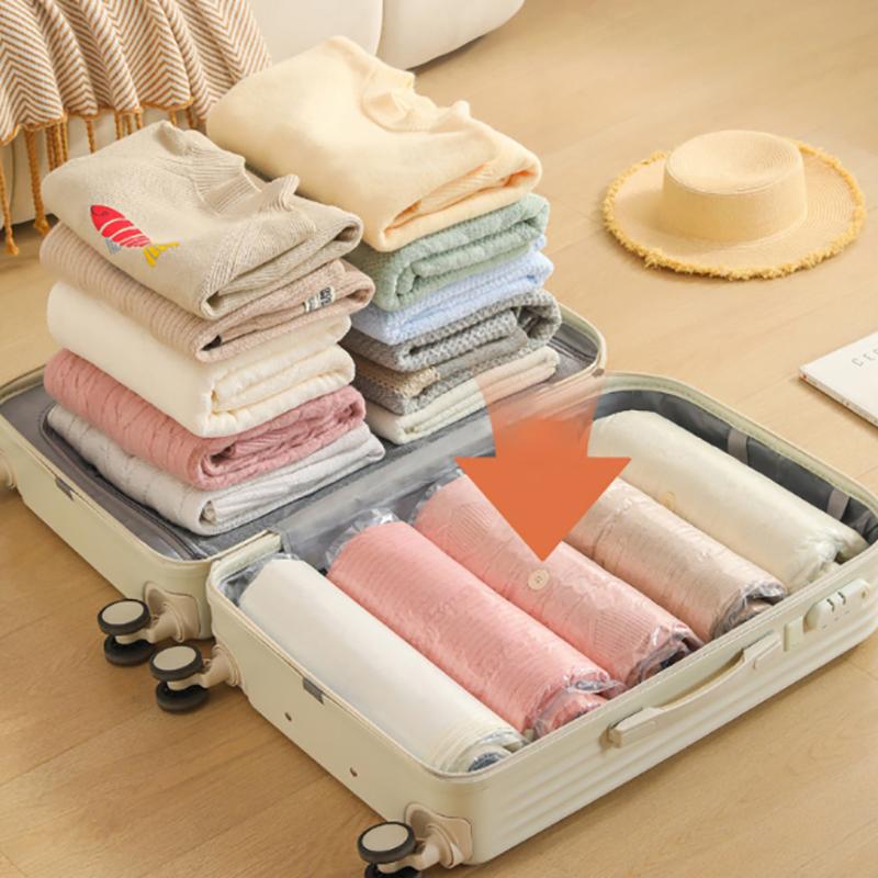 Не требуется воздушный насос Дорожные сворачивающиеся компрессионные пакеты Многоразовый вакуумный пакет для хранения Экономит 80% места для хранения Сворачивающаяся компрессия