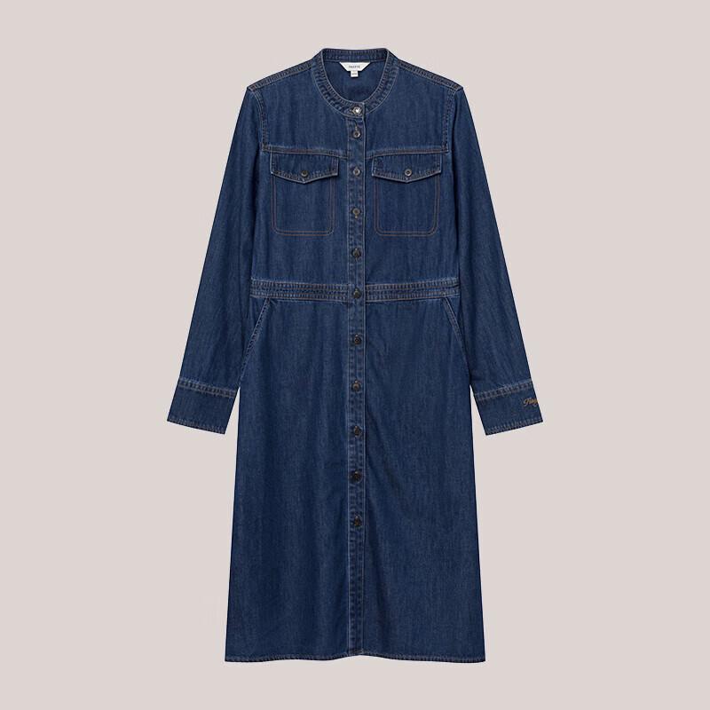 HAZZYS Women's Slim-Fit Stand Collar Denim Dress