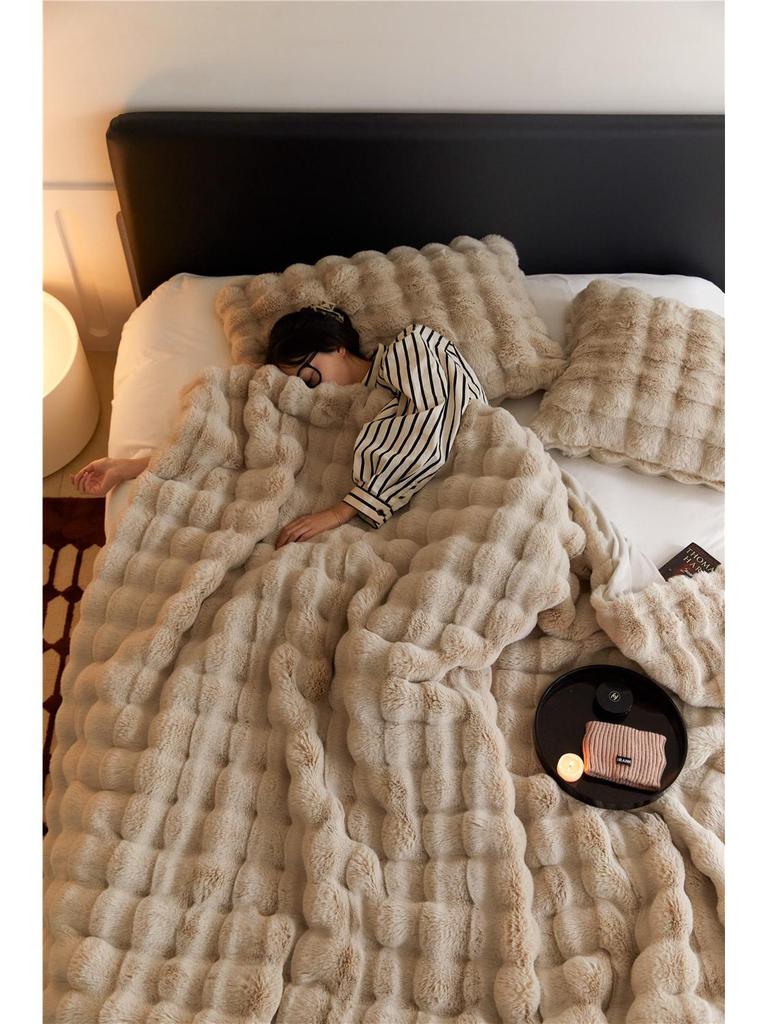 Элегантный двухслойный плюшевый плед «Пузырчатый кролик» - Уютный плед для сна, дивана и шаль