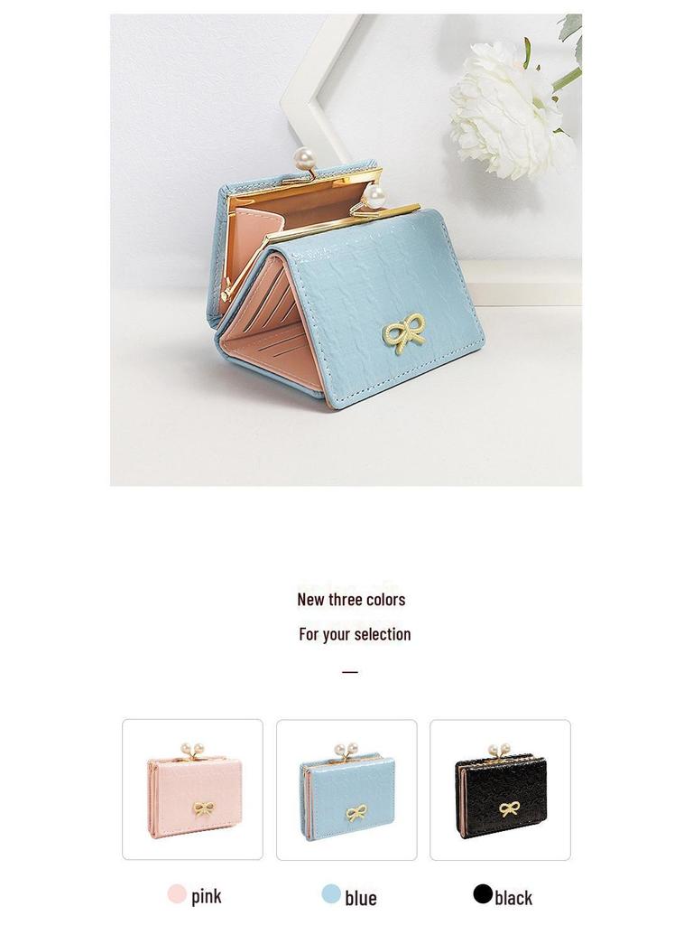 Korean Style Women's Tri-Fold Wallet - Cute Butterfly Design, Compact Card Holder