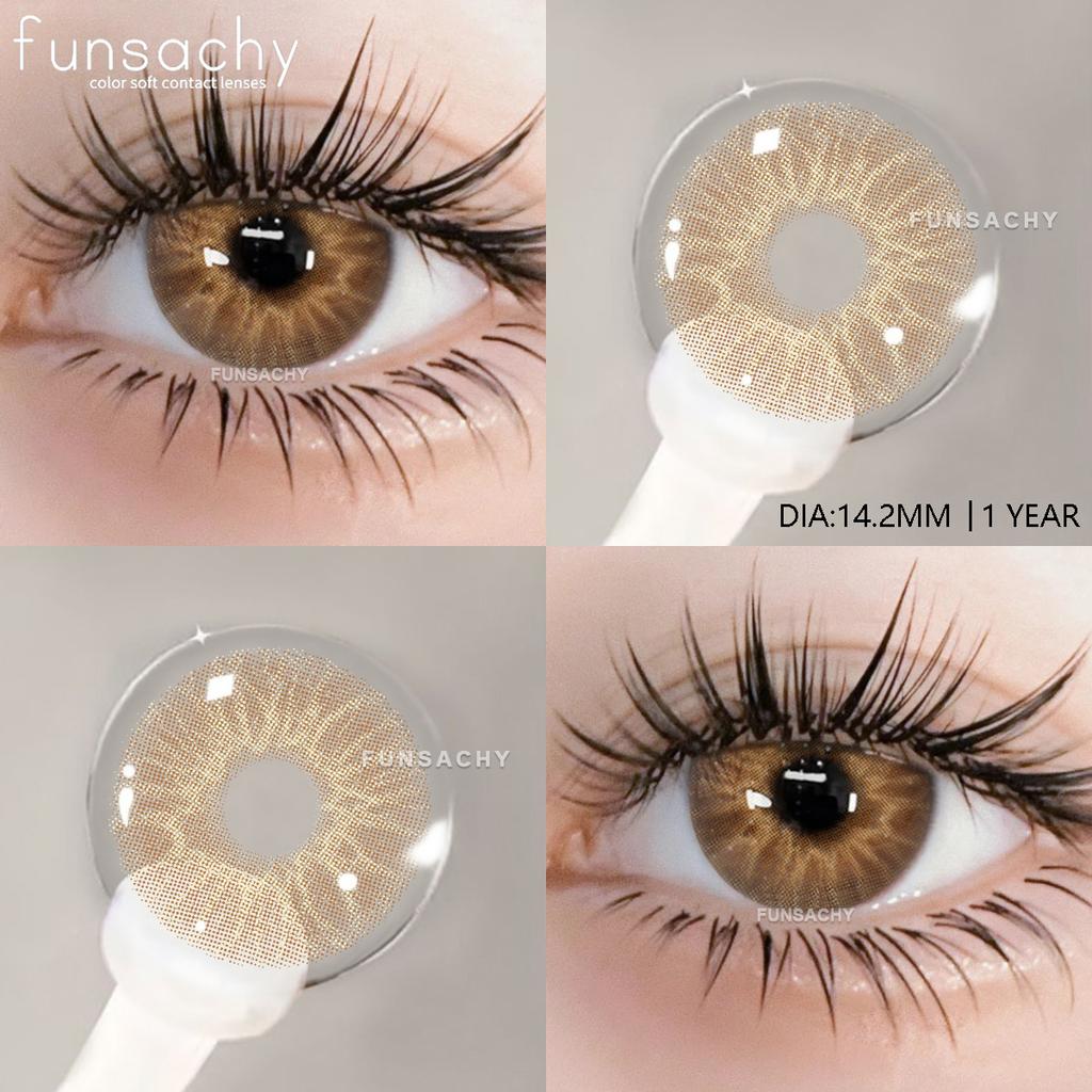 FUNSACHY 1 пара корейских линз, цветные контактные линзы, натуральные линзы для глаз, мягкие голубые линзы для зрачков, новые коричневые косметические средства, годовая цена