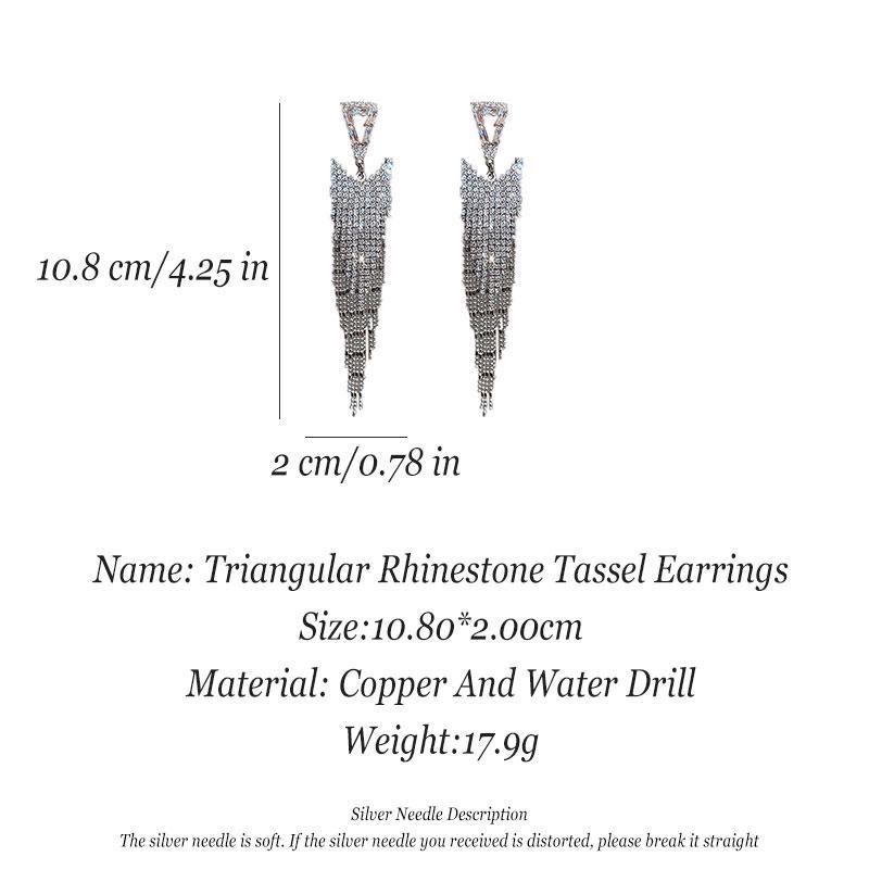Серебряные игольчатые треугольные серьги с кисточками, инкрустированные стразами, модные яркие элегантные темпераментные женские легкие роскошные длинные серьги