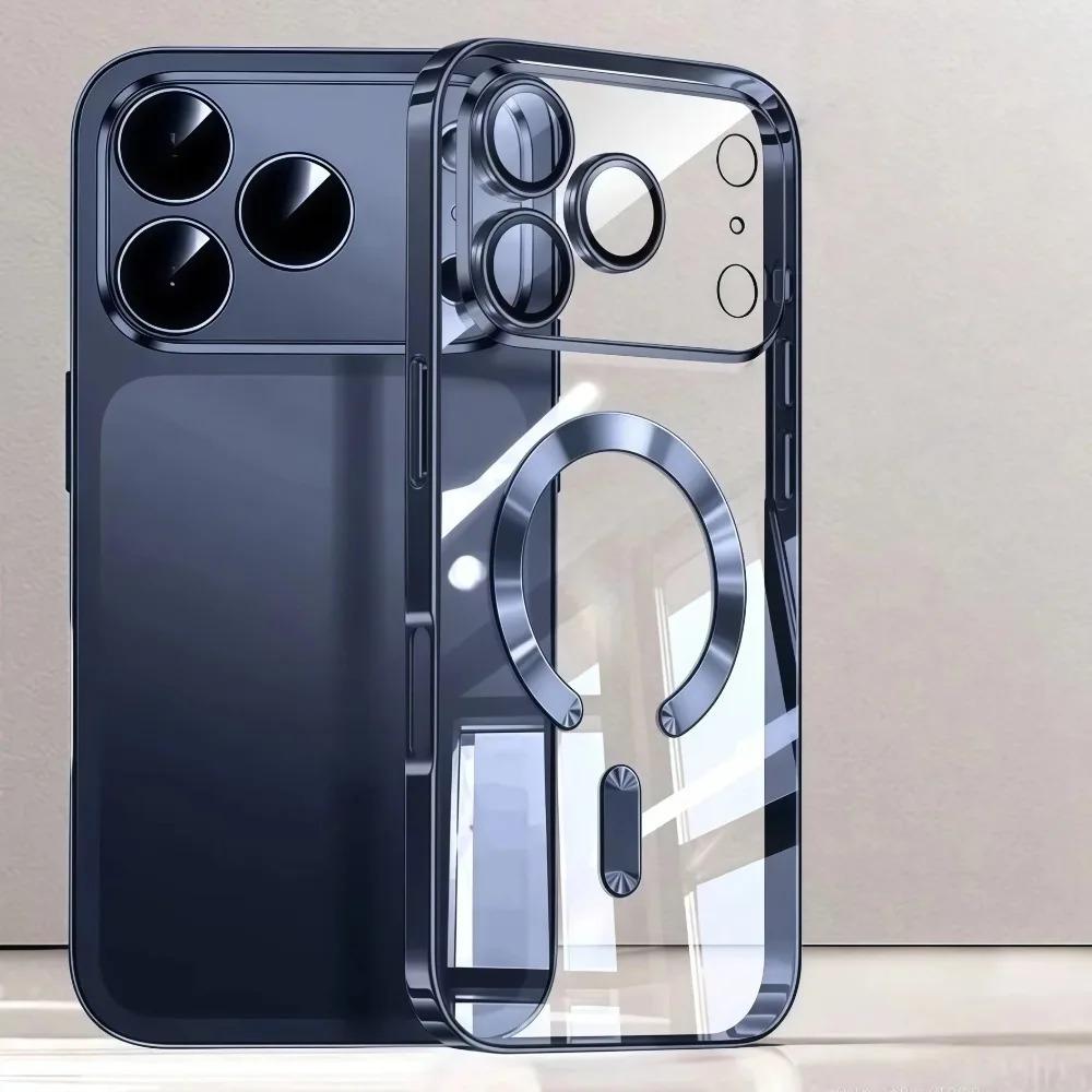 Магнитный чехол с покрытием для iPhone 17 16 1 14 13 Pro Max 17Pro 17 Для чехлов с защитой объектива Прозрачная крышка