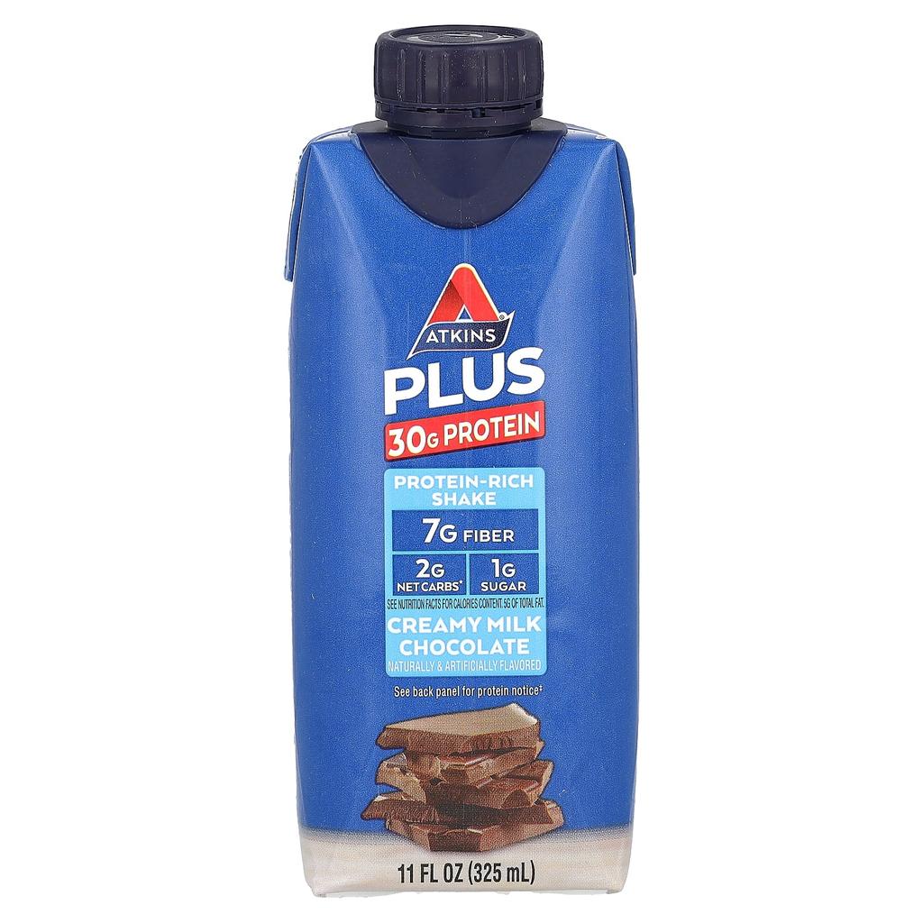 Atkins Plus Protein Rich Shake, Creamy Milk Chocolate, 4 Shakes, 11 Fl Oz (325 Ml) Each