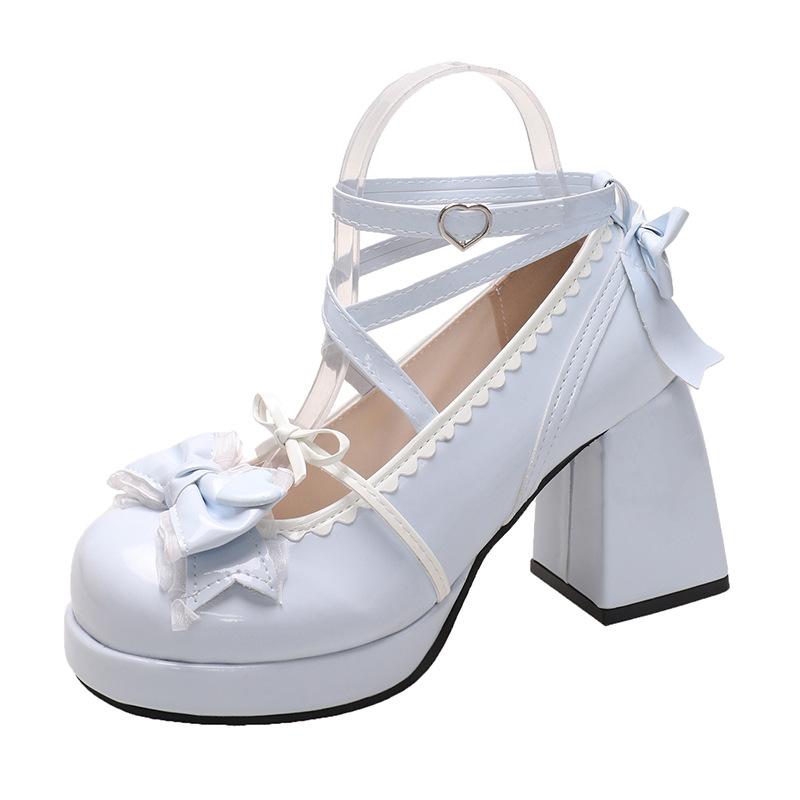Small Leather Shoes Bow Cute Mary Jane Shoes 2025 New Loli Women Sweet Lace Edge Thick Heel Buckle Leather Shoes